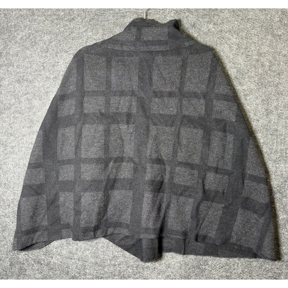 Eileen Fisher Black Gray Square Print Poncho Sweater Cape Merino Wool - One Size - Picture 4 of 6